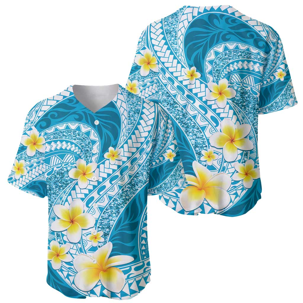 Plumeria Polynesian Sky Blue Glitter Pattern Baseball Jersey LT01 - Polynesian Pride