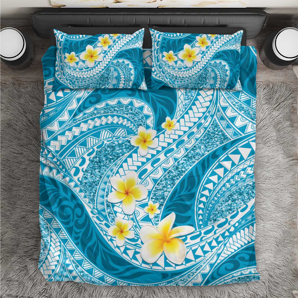 Plumeria Polynesian Sky Blue Glitter Pattern Bedding Set LT01 Sky Blue - Polynesian Pride