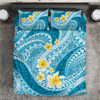 Plumeria Polynesian Sky Blue Glitter Pattern Bedding Set