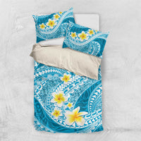 Plumeria Polynesian Sky Blue Glitter Pattern Bedding Set