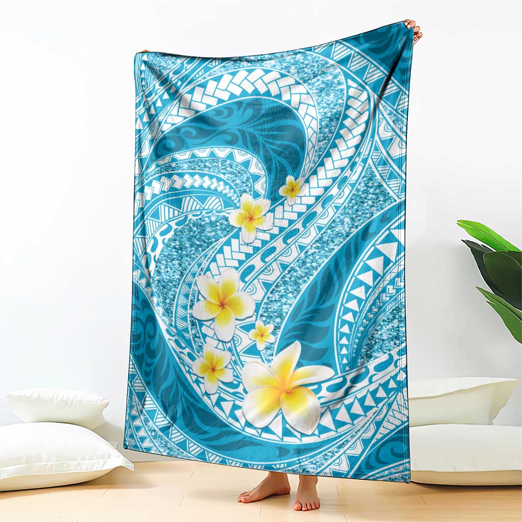 Plumeria Polynesian Sky Blue Glitter Pattern Blanket