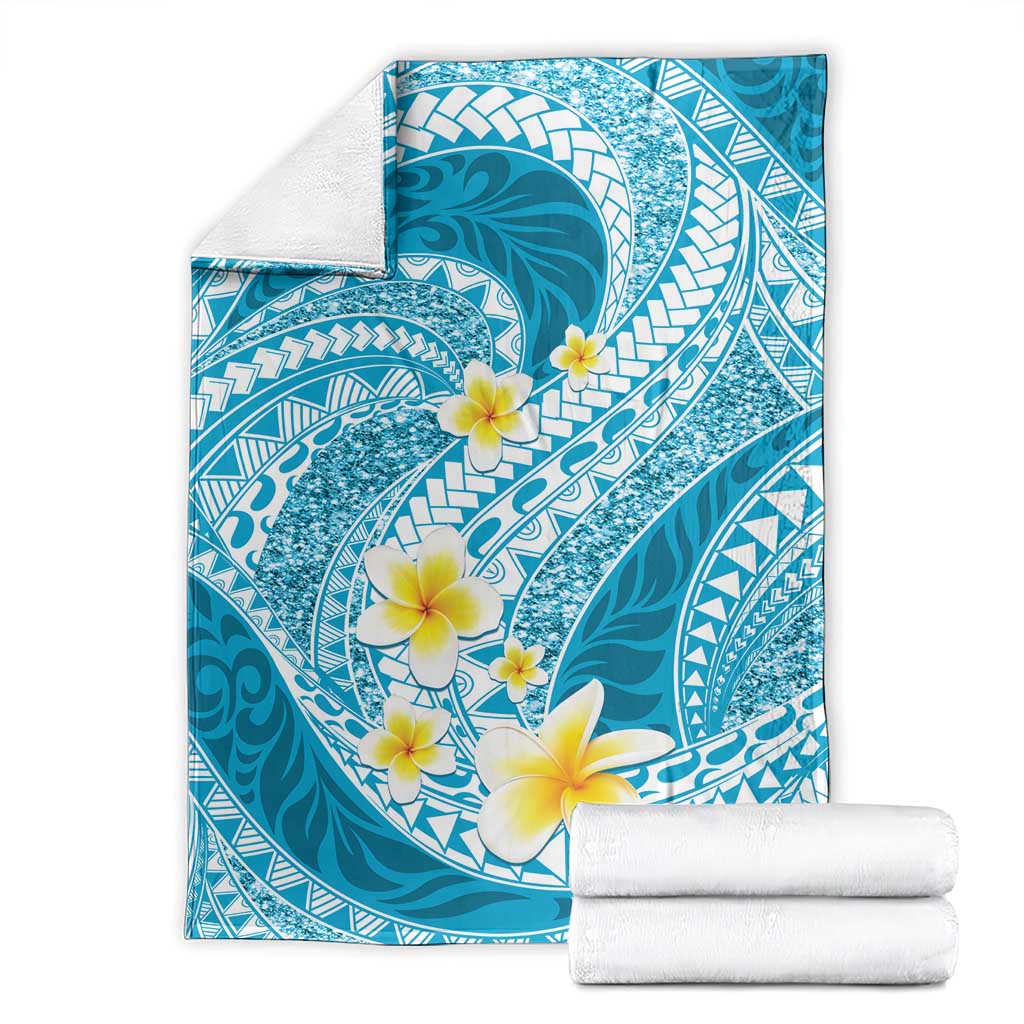 Plumeria Polynesian Sky Blue Glitter Pattern Blanket