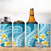 Plumeria Polynesian Sky Blue Glitter Pattern 4 in 1 Can Cooler Tumbler
