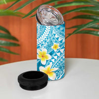 Plumeria Polynesian Sky Blue Glitter Pattern 4 in 1 Can Cooler Tumbler