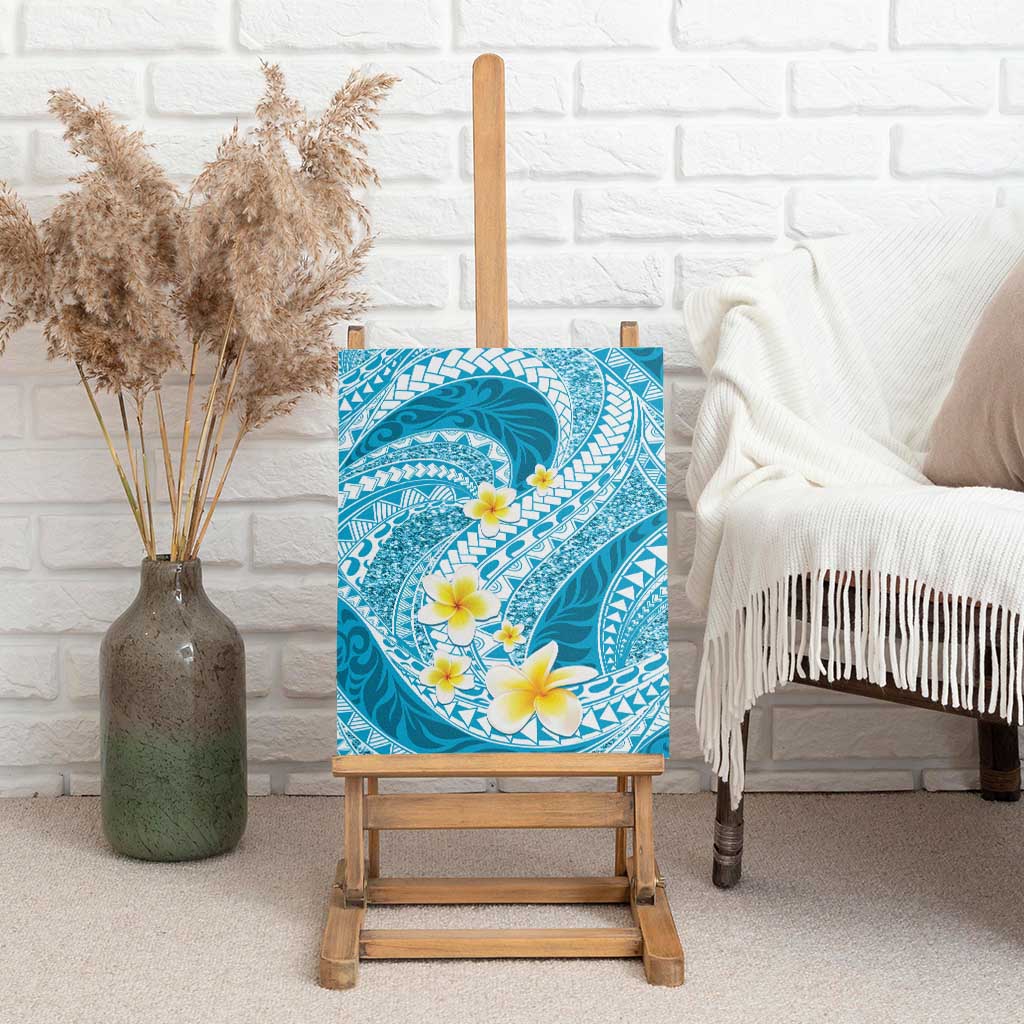 Plumeria Polynesian Sky Blue Glitter Pattern Canvas Wall Art