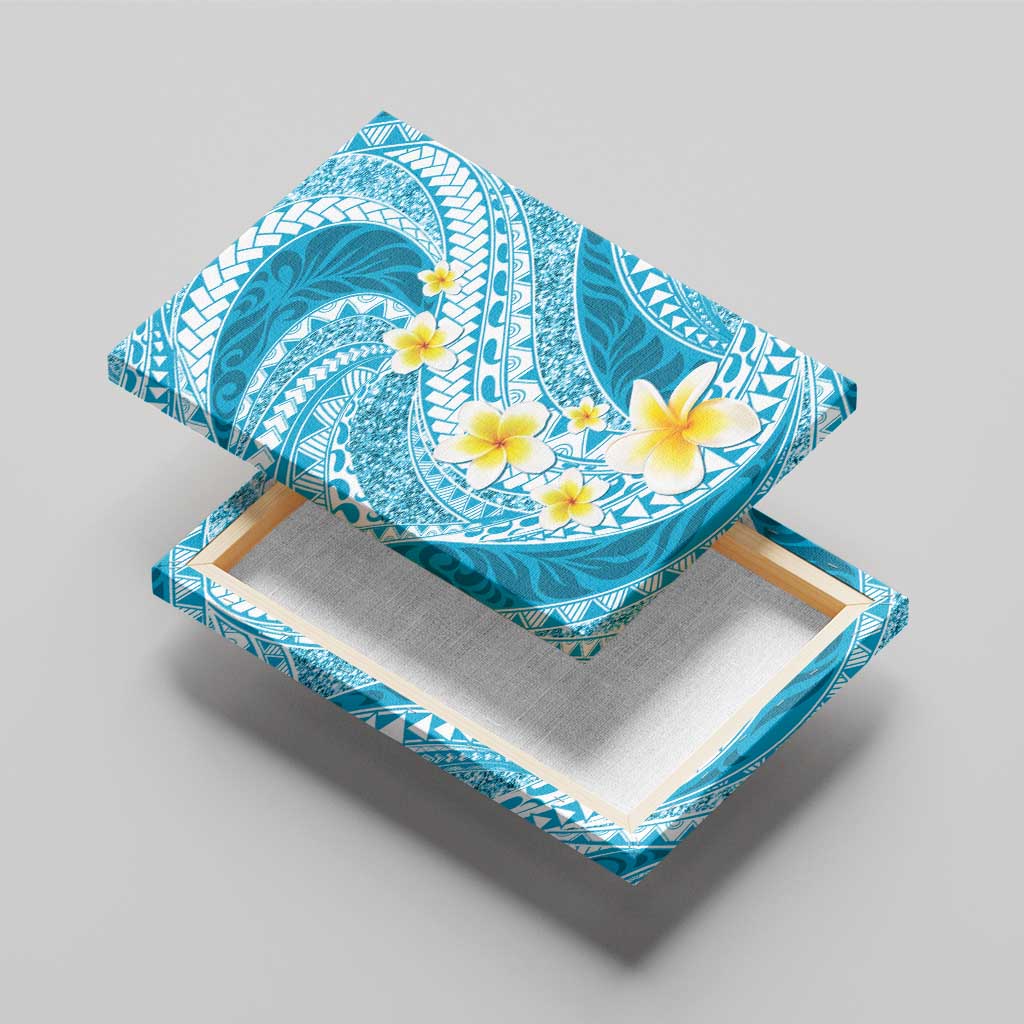 Plumeria Polynesian Sky Blue Glitter Pattern Canvas Wall Art