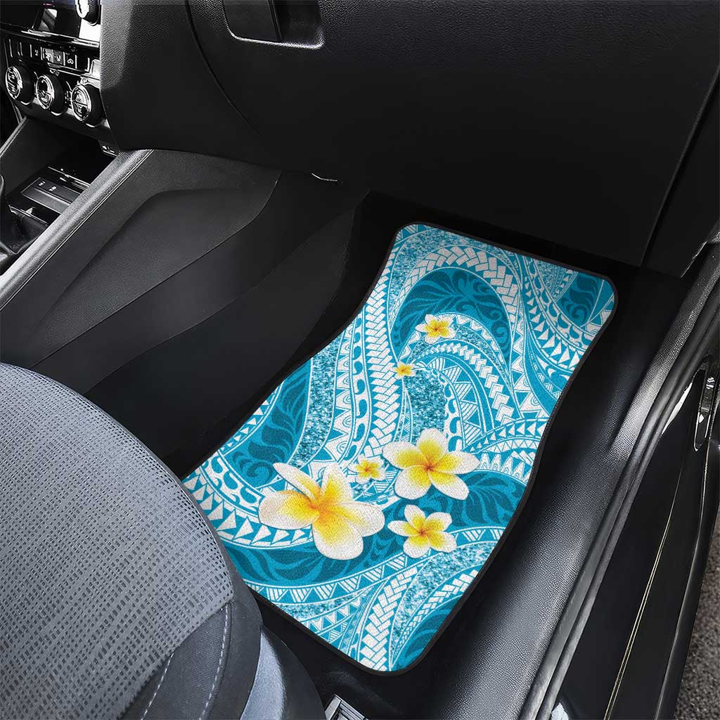 Plumeria Polynesian Sky Blue Glitter Pattern Car Mats