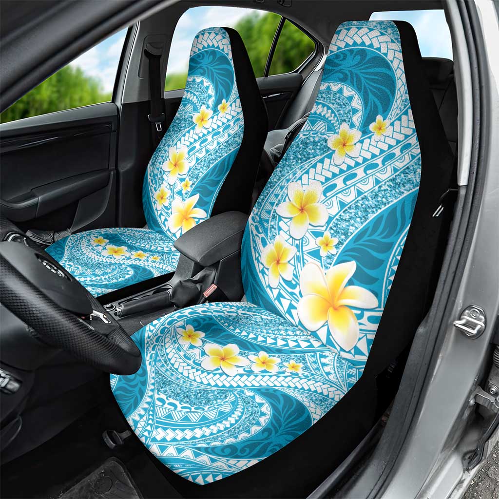 Plumeria Polynesian Sky Blue Glitter Pattern Car Seat Cover