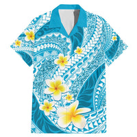 Plumeria Polynesian Sky Blue Glitter Pattern Family Matching Mermaid Dress and Hawaiian Shirt