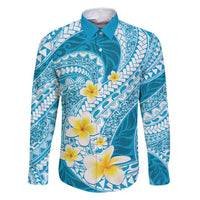 Plumeria Polynesian Sky Blue Glitter Pattern Family Matching Mermaid Dress and Hawaiian Shirt