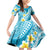 Plumeria Polynesian Sky Blue Glitter Pattern Family Matching Off Shoulder Short Dress and Hawaiian Shirt
