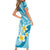 Plumeria Polynesian Sky Blue Glitter Pattern Family Matching Short Sleeve Bodycon Dress and Hawaiian Shirt