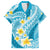 Plumeria Polynesian Sky Blue Glitter Pattern Family Matching Summer Maxi Dress and Hawaiian Shirt