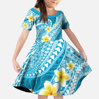 Plumeria Polynesian Sky Blue Glitter Pattern Family Matching Tank Maxi Dress and Hawaiian Shirt LT01 Daughter's Dress Sky Blue - Polynesian Pride