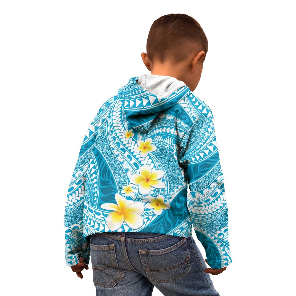 Plumeria Polynesian Sky Blue Glitter Pattern Kid Hoodie
