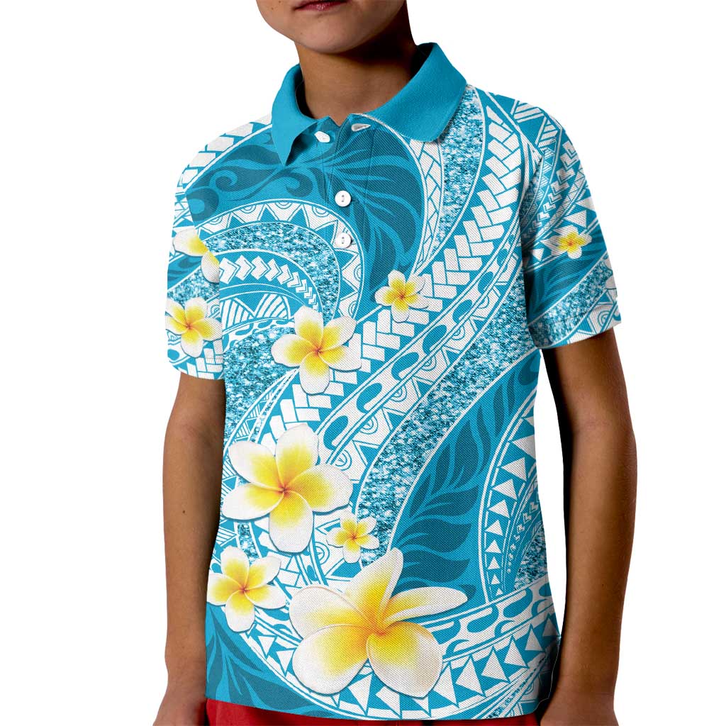 Plumeria Polynesian Sky Blue Glitter Pattern Kid Polo Shirt LT01 Kid Sky Blue - Polynesian Pride