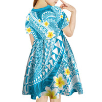 Plumeria Polynesian Sky Blue Glitter Pattern Kid Short Sleeve Dress LT01 - Polynesian Pride