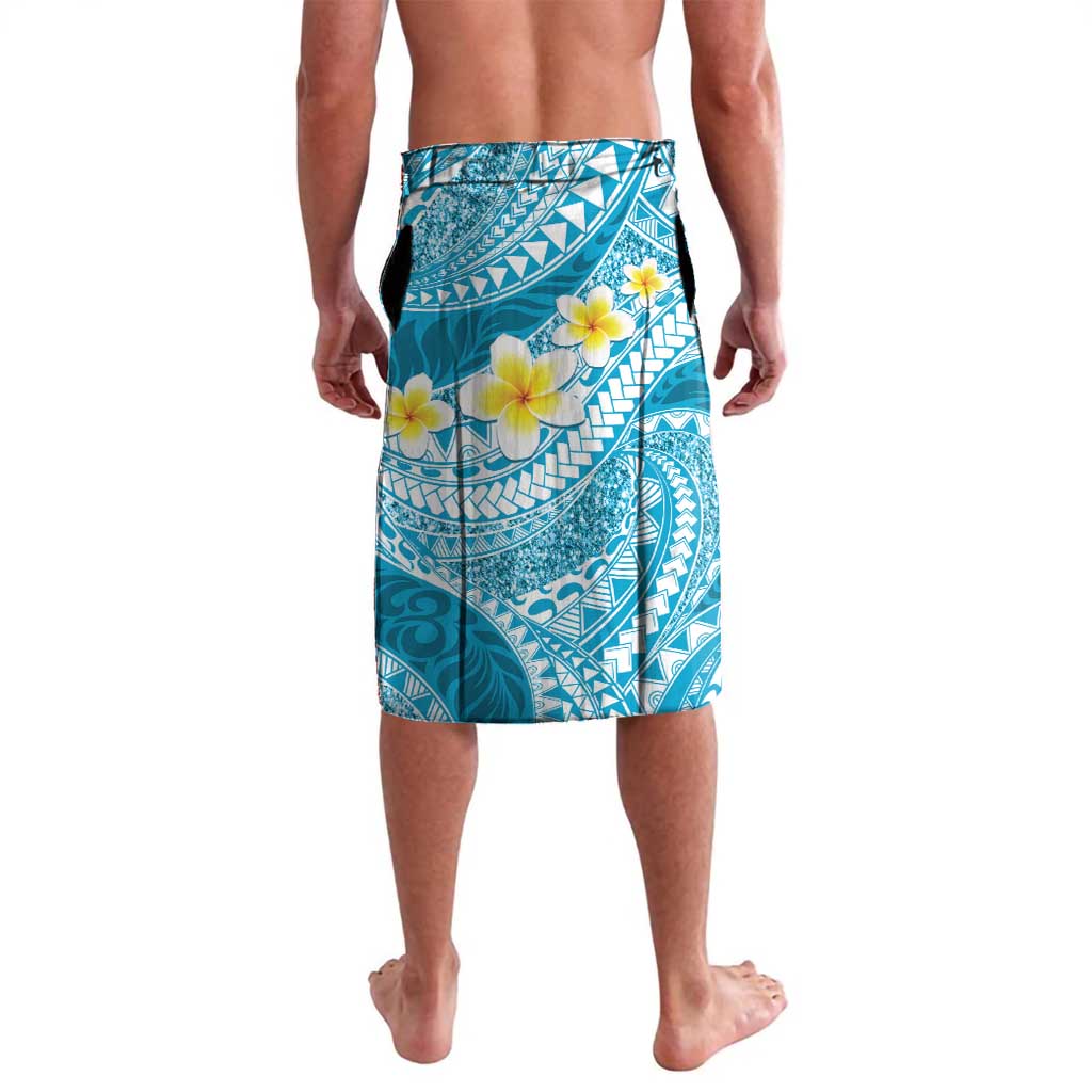 Plumeria Polynesian Sky Blue Glitter Pattern Lavalava