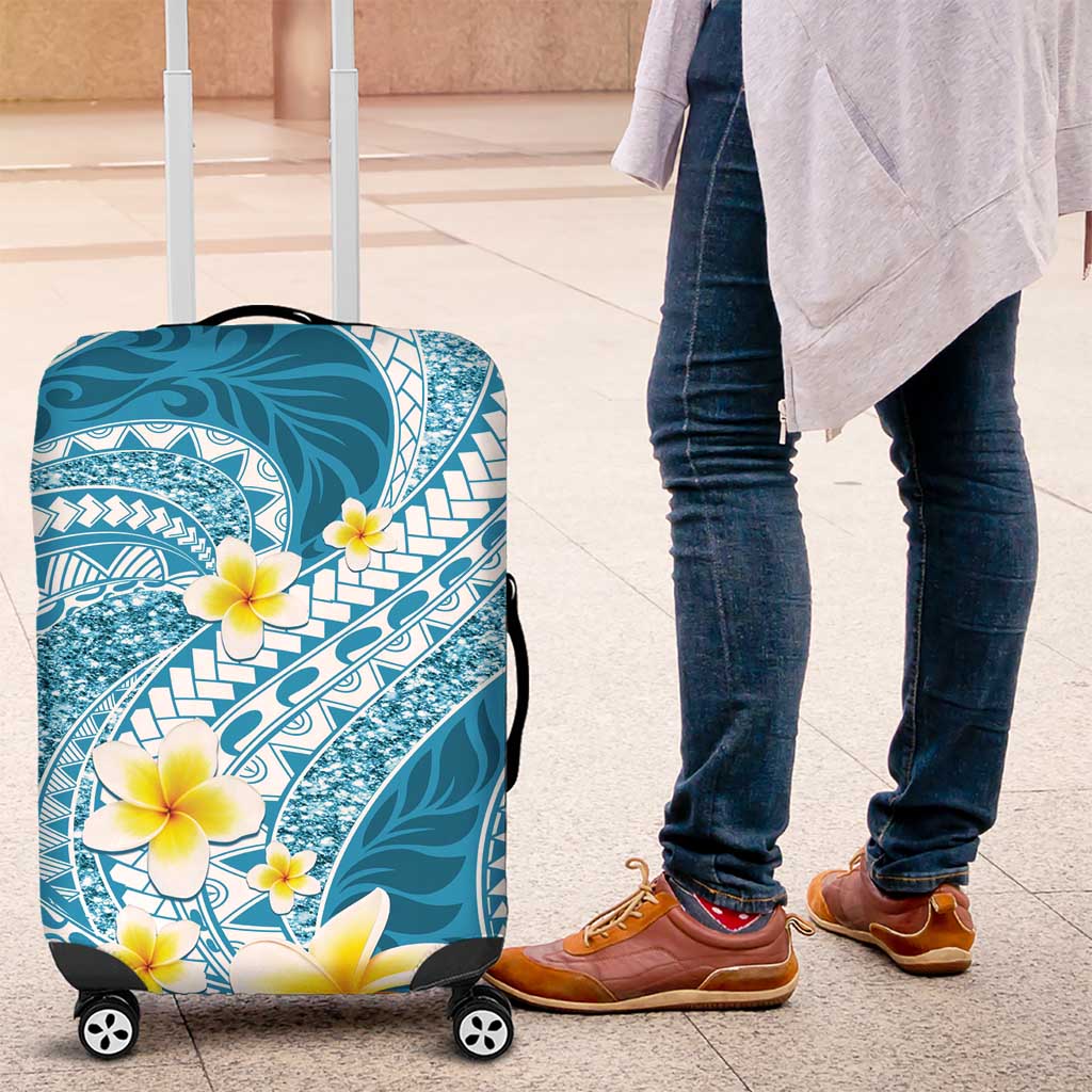 Plumeria Polynesian Sky Blue Glitter Pattern Luggage Cover LT01 Sky Blue - Polynesian Pride
