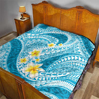 Plumeria Polynesian Sky Blue Glitter Pattern Quilt LT01 - Polynesian Pride