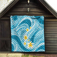 Plumeria Polynesian Sky Blue Glitter Pattern Quilt LT01 - Polynesian Pride