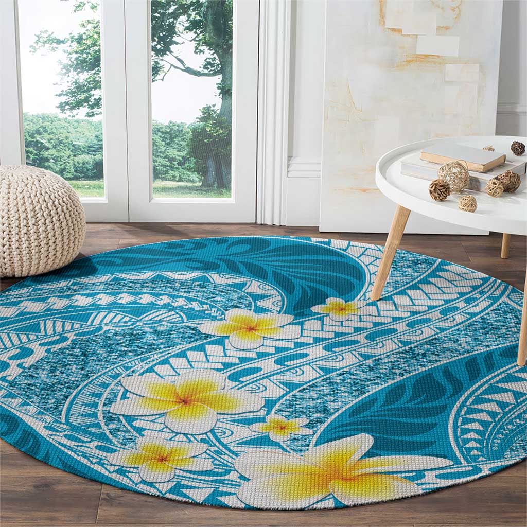 Plumeria Polynesian Sky Blue Glitter Pattern Round Carpet LT01 - Polynesian Pride