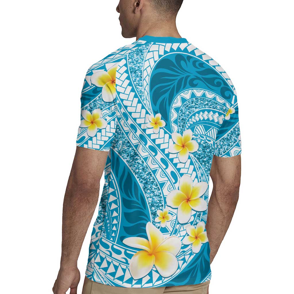 Plumeria Polynesian Sky Blue Glitter Pattern Rugby Jersey