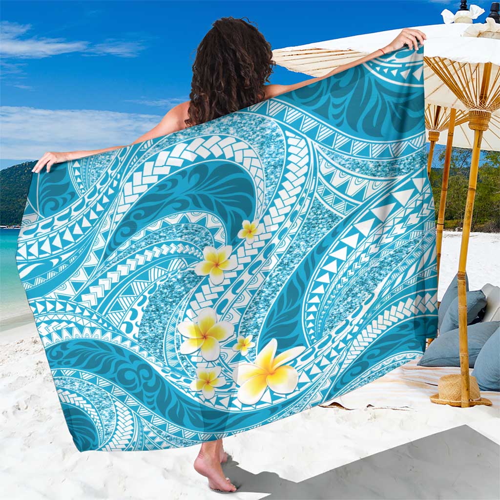 Plumeria Polynesian Sky Blue Glitter Pattern Sarong LT01 One Size 44 x 66 inches Sky Blue - Polynesian Pride