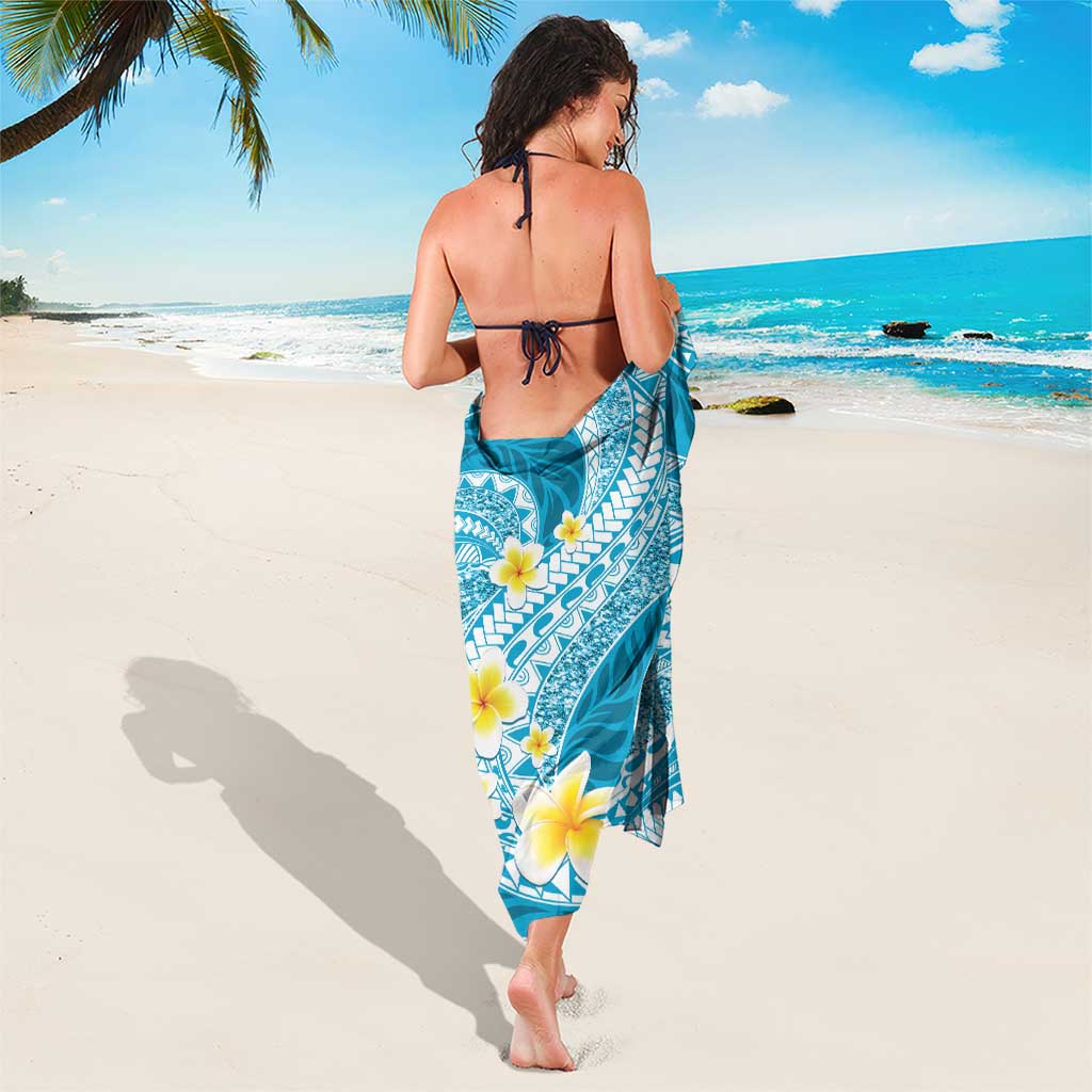 Plumeria Polynesian Sky Blue Glitter Pattern Sarong