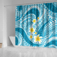 Plumeria Polynesian Sky Blue Glitter Pattern Shower Curtain