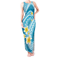 Plumeria Polynesian Sky Blue Glitter Pattern Tank Maxi Dress LT01 Women Sky Blue - Polynesian Pride