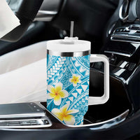 Plumeria Polynesian Sky Blue Glitter Pattern Tumbler With Handle