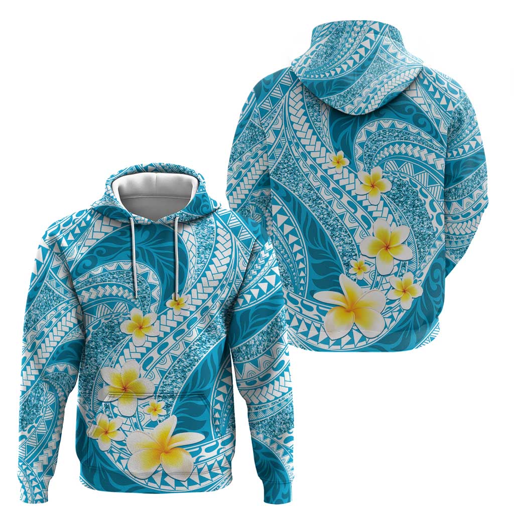 Plumeria Polynesian Sky Blue Glitter Pattern Zip Hoodie LT01 - Polynesian Pride