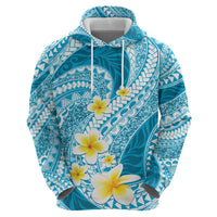 Plumeria Polynesian Sky Blue Glitter Pattern Zip Hoodie LT01 - Polynesian Pride
