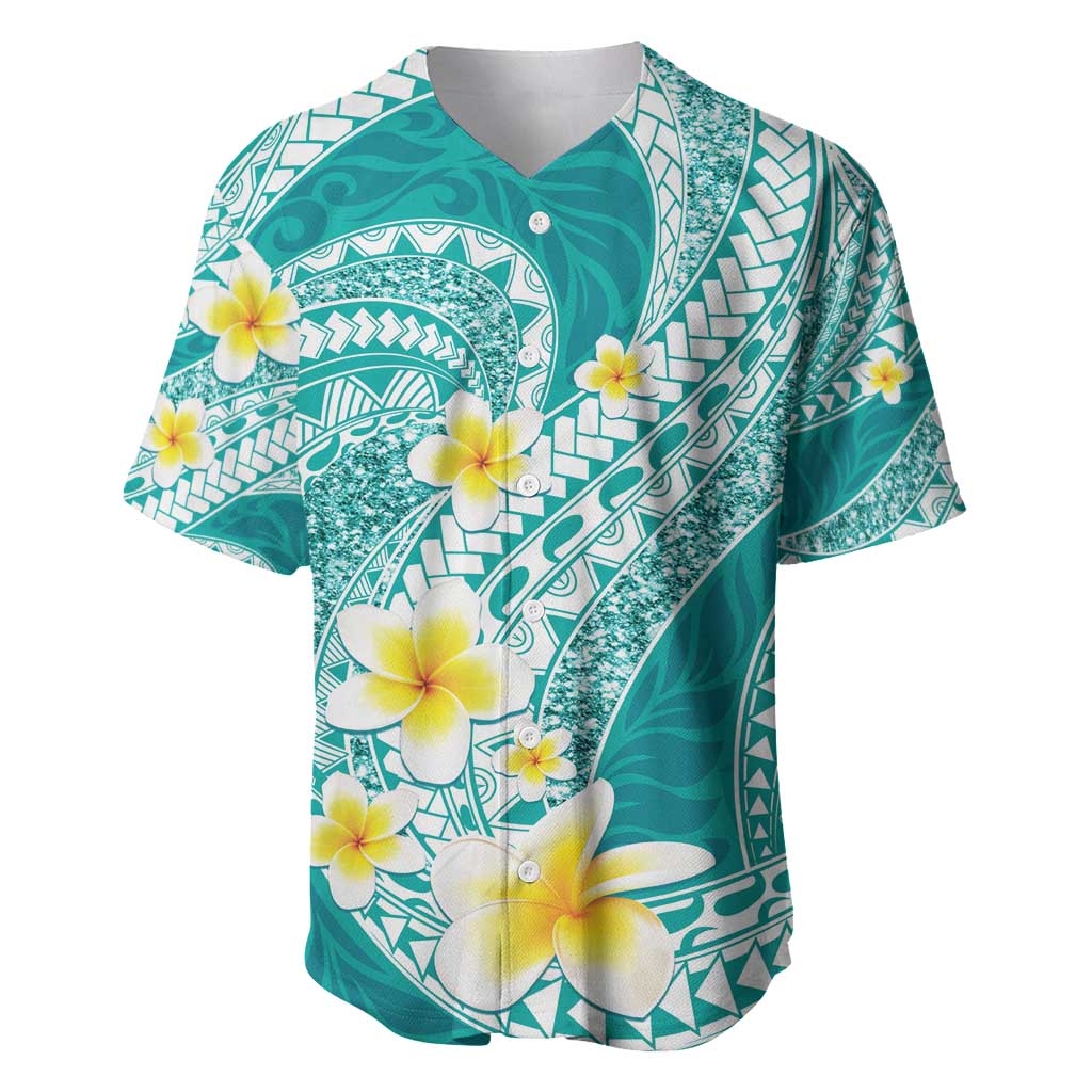 Plumeria Polynesian Teal Glitter Pattern Baseball Jersey LT01 Teal - Polynesian Pride