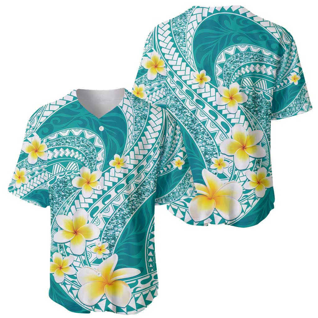 Plumeria Polynesian Teal Glitter Pattern Baseball Jersey LT01 - Polynesian Pride