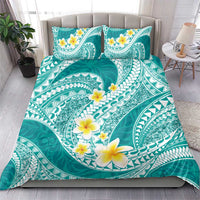 Plumeria Polynesian Teal Glitter Pattern Bedding Set