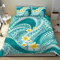 Plumeria Polynesian Teal Glitter Pattern Bedding Set