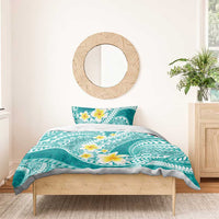 Plumeria Polynesian Teal Glitter Pattern Bedding Set