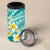 Plumeria Polynesian Teal Glitter Pattern 4 in 1 Can Cooler Tumbler