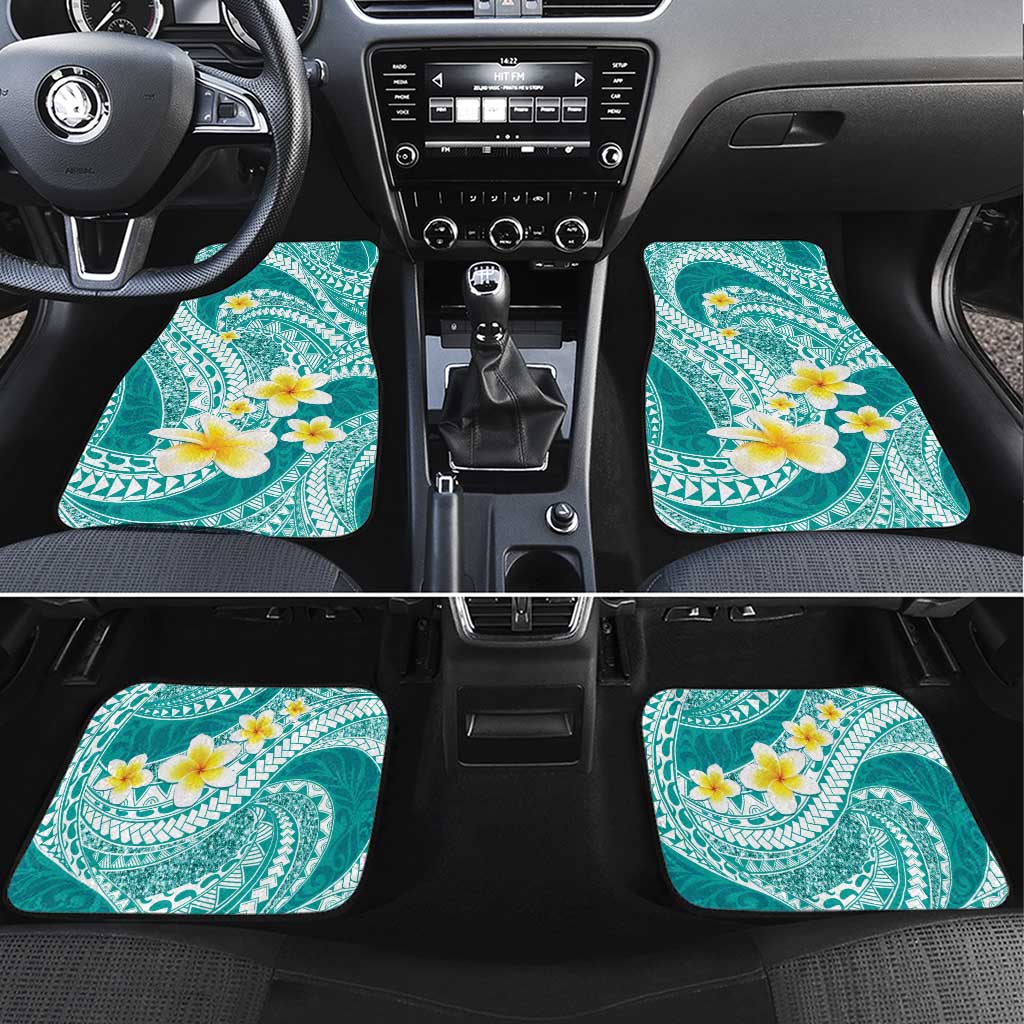 Plumeria Polynesian Teal Glitter Pattern Car Mats LT01 Set 4pcs Teal - Polynesian Pride