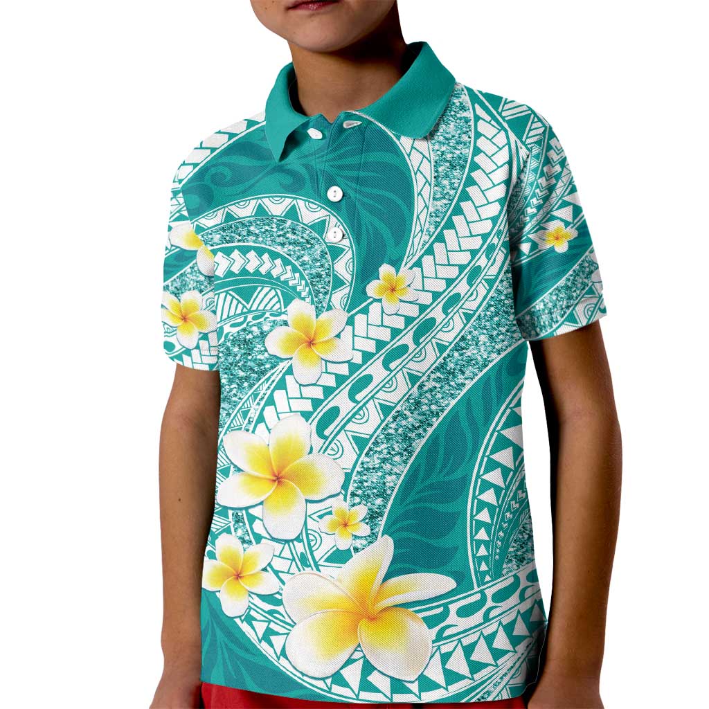 Plumeria Polynesian Teal Glitter Pattern Kid Polo Shirt LT01 Kid Teal - Polynesian Pride