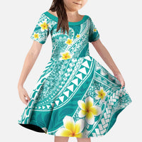 Plumeria Polynesian Teal Glitter Pattern Kid Short Sleeve Dress LT01 KID Teal - Polynesian Pride