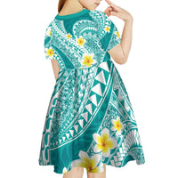 Plumeria Polynesian Teal Glitter Pattern Kid Short Sleeve Dress LT01 - Polynesian Pride