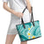 Plumeria Polynesian Teal Glitter Pattern Leather Tote Bag