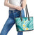 Plumeria Polynesian Teal Glitter Pattern Leather Tote Bag