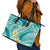 Plumeria Polynesian Teal Glitter Pattern Leather Tote Bag