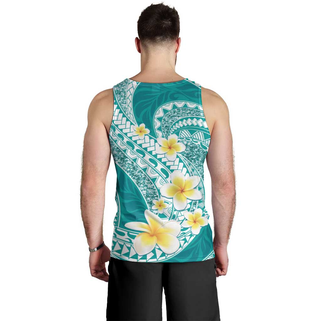 Plumeria Polynesian Teal Glitter Pattern Men Tank Top