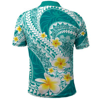 Plumeria Polynesian Teal Glitter Pattern Polo Shirt