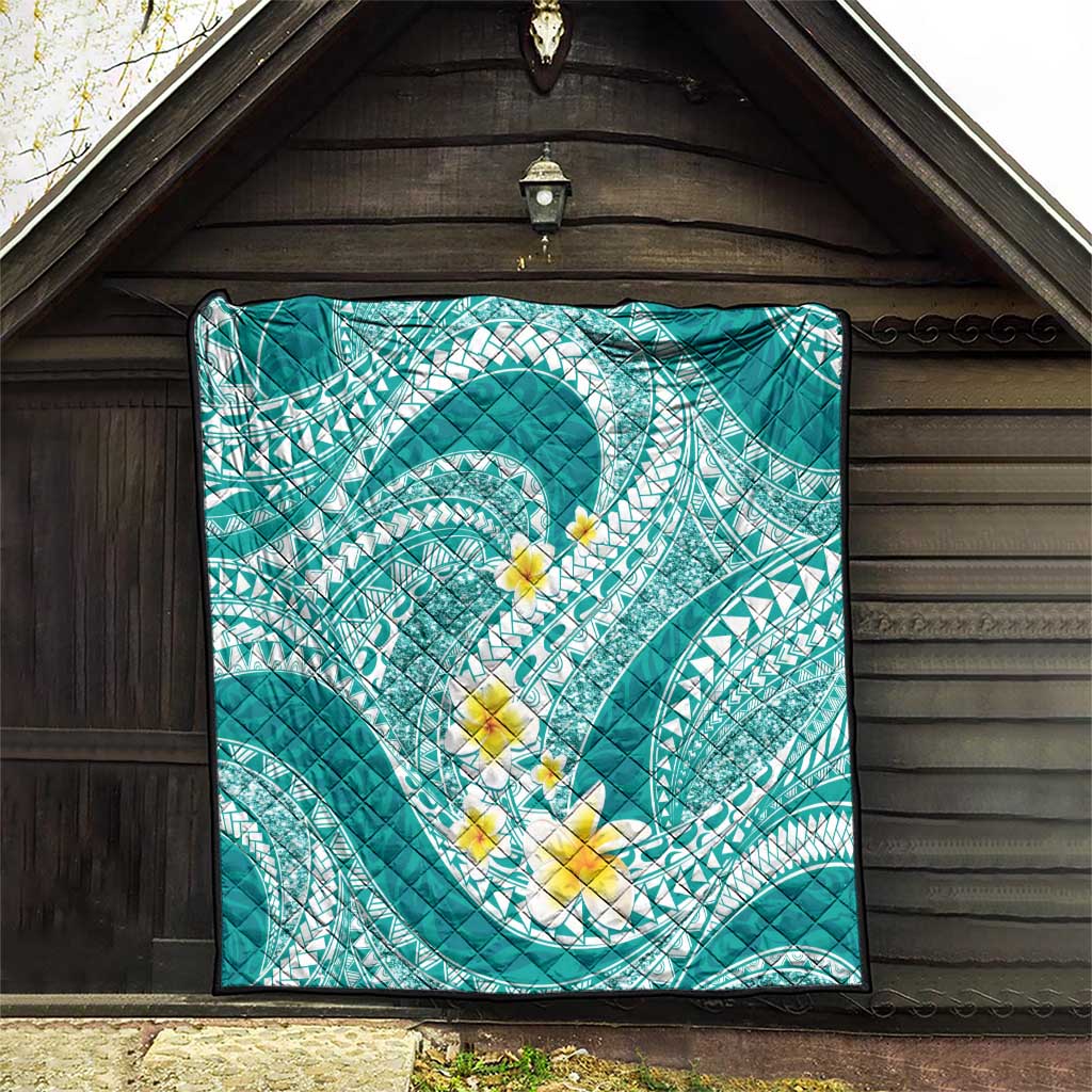 Plumeria Polynesian Teal Glitter Pattern Quilt LT01 - Polynesian Pride